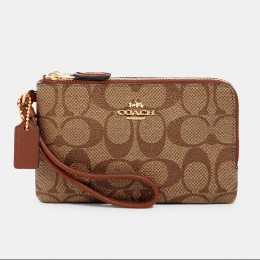 NWT Double Corner Zip Wristlet In Signatur Canvas